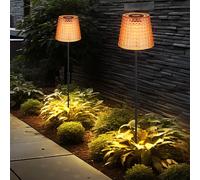 Lampe solaire à LED Décoration de jardin Lampe extérieure en cristal, plastique noir ambré, accu IP44 Piquet de terre, 3000K blanc chaud, set de 2, H 60 cm