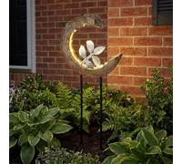 Lampe solaire de jardin aspect bois, décoration de jardin, lampe solaire lune pour l'extérieur, branche argentée, LED 3000K blanc chaud, LxH 24x52 cm