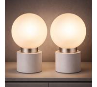 Lampe de table Lampe de table en verre Lampe de salon Boule satinée argentée blanche, interrupteur, métal, douille E14, DxH 15x24,5 cm, lot de 2