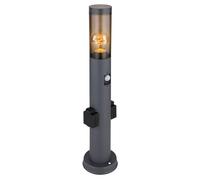 Borne lumineuse avec prise et prise détecteur de mouvement colonne jardin avec lumière, acier inoxydable anthracite, fumée plastique, 1x E27, DxH 7,6x60 cm