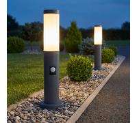 Borne lumineuse avec détecteur de mouvement lampadaire d'extérieur lampadaire de jardin acier inoxydable, anthracite, 1x E27, DxH 12,7x45 cm, lot de 2