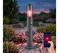 Borne lumineuse avec détecteur de mouvement Lampe d'extérieur avec prises Lampadaire extérieur, fumée anthracite, télécommande dimmable, 1x LED RGB 8,5W 806Lm, DxH 7,6x60 cm