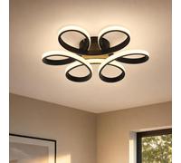 Plafonnier LED, lampe de salon, métal noir, blanc chaud, L 40 cm