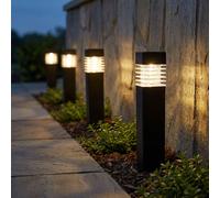 Lampes enfichables, lampes solaires, lampadaires, lampes d'extérieur, lampes de jardin, batterie rechargeable IP44, gris satiné, 4x LED 0,06 watt blanc chaud, HxLxl 38,5x5,8x5,8 cm, lot de 4