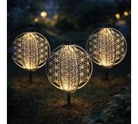 Lampe solaire lampe décorative orientale lampe de jardin fleur de vie lampe solaire pour l'extérieur, métal, piquet de terre, 1x LED, LxlxH 40x40x51 cm, lot de 3