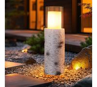 Lampe solaire LED lampe solaire lampe d'extérieur lampe de jardin lampe de table lampe de terrasse, aspect bois verre plastique blanc, batterie incluse 6-8h, 1200K, H 43,5 cm