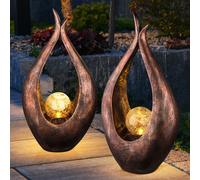 Globo Lampe Solaire Extérieure LED Décorative Sculpture Bronze, 2 Pièces