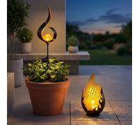Lampes solaires de décoration de jardin pour l'extérieur, décoration de balcon extérieur boule de verre optique flamme or noir, poinçonnage décoratif en métal à batterie IP44, 1x LED, lot de 2