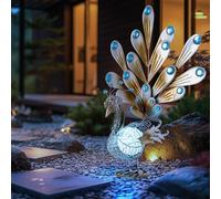 Paon solaire lampe décorative lampe solaire paon lampe extérieure figure animale solaire, pierres décoratives en métal, IP44, LED 0,06W, LxlxH 38x21,3x56,8 cm