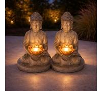 Lampe solaire Bouddha décoration de jardin Feng Shui Lampe solaire Bouddha, gris, 1x 0,06 watt, DxH 18x28 cm, lot de 2