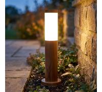 Lampes de chemin extérieur en acier inoxydable lampadaire jardin patio lampe debout à l'extérieur, aspect bois opale rustique, 1x E27, DxH 7,6x45 cm