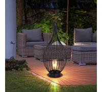 Lampe solaire, lampadaire, lampe d'appoint, lampe d'extérieur, lampe de terrasse, balcon, batterie rechargeable IP44, tiges métalliques courbées, ambre noir, 1x LED blanc chaud, DxH 25x57 cm