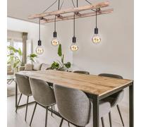 Globo Lampe Suspendue 4 Lumières E27 En Bois Naturel Style Campagnard
