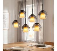 Globo Lampe Suspendue En Verre Fumé LED 6 Lampes H 120 Cm Pour Salon