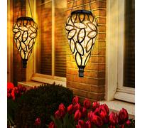 Lampe solaire décoration de jardin suspension lampe d'extérieur lampe solaire LED suspendue, en forme de goutte, métal noir, plastique transparent, 16x LED, DxH 13,5x 50 cm, lot de 2