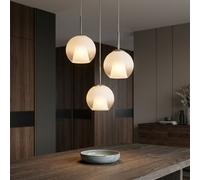 Globo Lampe Suspendue LED En Verre Opale Hauteur Réglable Nickel H 120 cm