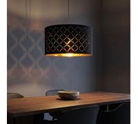 Suspension LED Lampe à suspension noire table à manger moderne lampe de salon, abat-jour textile rond, métal doré, 9W 810lm blanc chaud, DxH 40x140 cm