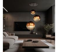 Globo Lampe Suspendue Salon 3 Lumières En Verre Boule Marron H 120 cm