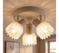 Plafonnier LED, lampe de plafond, lampe de couloir, orientable, beige, métal et verre, H 12,5 cm