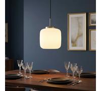 Globo LED Lampe Suspendue Nickel Verre Opale, Hauteur 130 cm, 1 Lumière
