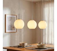 Globo LED Suspension Réglable En Hauteur Blanc 3 Lampes Globe Verre L 90 Cm