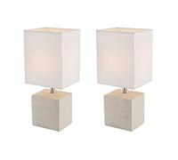 Globo Lighting GERI Lot de 2 lampes de table élégantes avec pied en céramique beige et abat-jour en tissu blanc