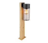 Globo Lighting lampe d'extérieur acier inoxydable aspect bois foncé, acier inoxydable noir mat, verre fumé, direction de la lumière : vers le bas, IP44, LxLxH : 90x145x500mm, excl. 1x E27 40W 230V