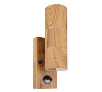 Globo Lighting Lampe d'extérieur en acier inoxydable aspect bois, verre clair, capteur inclus, IP44, LxH : 70x215mm, AL : 110mm, excl. 2x GU10 35W 230V
