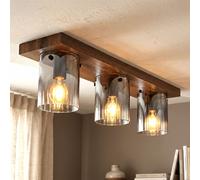 GLOBO LIGHTING Lampe Plafond LED Bois Marron 3 Lampes Abat-jour Verre 71 cm