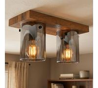 GLOBO LIGHTING LED Plafonnier Marron Chambre Lampe en Verre Effet Bois L 41 cm