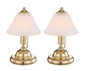 Globo Lighting Lot de 2 lampes de table en laiton antique avec abat-jour en verre albâtre