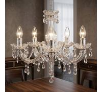 Lustre en cristal suspension chrome lampe de table à manger suspension, 5x E14, DxH 44x128 cm