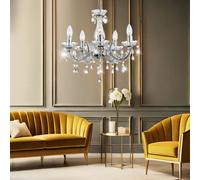 Lustre lampe à suspension en cristal chromé lampe de table à manger lustre lampe à suspension en cristal clair, 5x douille E14, DxH 44x128 cm