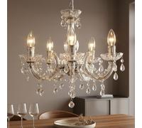 Lustre lampe à suspension en cristal chromé lampe de table à manger lustre lampe à suspension en cristal clair, 5x douille E14, DxH 44x128 cm