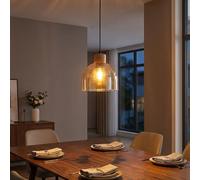 Globo Pendelleuchte Hängeleuchte Plafonnier Métal Noir Verre Ambre Bois H120cm