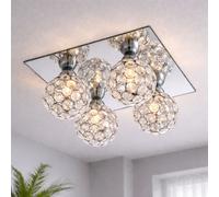 Globo Plafonnier Cristal 4 Lampes Boules Pour Salon Argent Transparent
