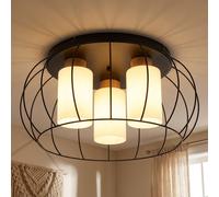 Globo Plafonnier Deckenlampe Moderne 1-3 Lumières Noir Verre Bois LED D 50 cm