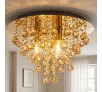 Globo Plafonnier Lumière Cristal Aspect Or LED 38 cm Pour Salle À Manger