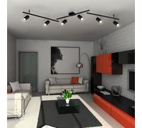 Spot de plafond Plafonnier barrette à 6 lampes en métal noir, bras de lampe et spots orientables, 6x Gu10, LxlxH 180x10x18,5 cm