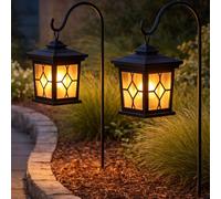 Lampe solaire à piquet Lanterne solaire LED Bougie Lanterne noire, acier, LED 0,06W, LxlxH 21x14,3x69 cm, lot de 2