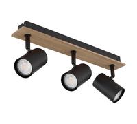 Plafonnier Spots orientables Spot de plafond bois Salon Plafonnier noir couloir, MDF métal, 3x GU10 douilles, LxlxH 41x6x15,2 cm