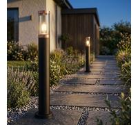 Lampadaire d'extérieur à 2 LED, lampe de jardin, IP44, noir, acier inoxydable, H 80 cm