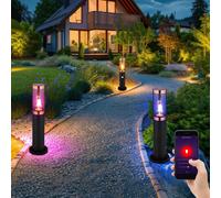 Lampadaire de jardin fumé sur pied avec détecteur de mouvement, contrôle par application CCT, acier inoxydable, Smart RGB LED 8,5W 806Lm, PxH 7,6x45 cm, lot de 3