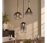 Globo Suspension 3 Lampes Pour Salle à Manger Cuisine Verre Fumé H 150 cm