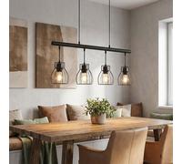 Globo Suspension 4 Lumières Noir Métal Abaissement Cage Lampadaire Plafond