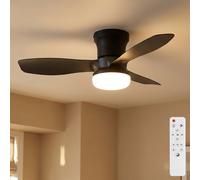 Ventilateur de plafond, noir, LED, à intensité variable, télécommande, diamètre 61 cm