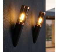 Applique murale d'extérieur en acier inoxydable jardin Lupfer applique murale fumée torche extérieur, fumée noire, 1x E27, LxH 7,6x41 cm, 2e set