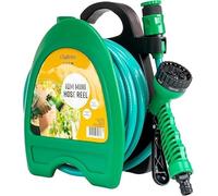 GloBrite Enrouleur Tuyau d’Arrosage 10 m, Dévidoir Compact avec Pistolet | Tuyau de Jardin Portable avec Buse Réglable et Support Mural Inclus pour Balcon, Terrasse, Pots et Nettoyage Extérieur