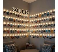 GloBrite Guirlande Lumineuse Photo 5 m - 50 LED à Piles, 30 Mini Pinces pour Photos, Décoration Murale Chambre Ado, Pêle-mêle Photo, Porte-Photos, Fond de Fête, Éclairage Intérieur Cosy