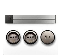 gloca Prise murale 25 A 110-240 V 6250 W | Multiprise électrique coulissante avec 2 Schuko et 1 USB C 12 W | Rail modulaire cuisine bureau (gris métallisé, 80 cm)